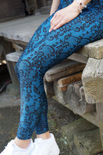 Load image into Gallery viewer, Lace Print Blue Leggings - KDesign Fitness

